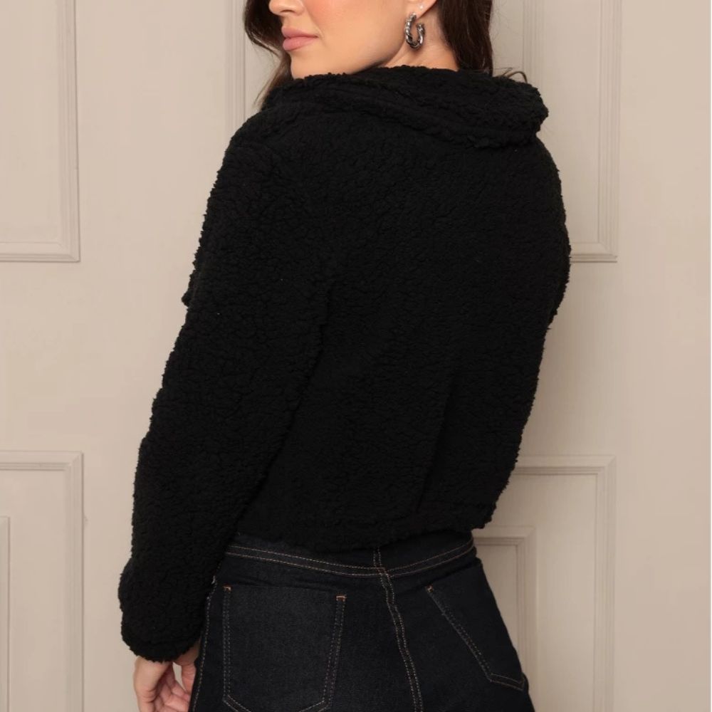 Casaco Feminino de Pelúcia com Botões para Inverno