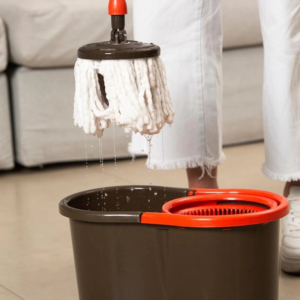 Mop Giratório com Cesto em Inox + 2 Refis – Cabo 140 cm e Rodinhas